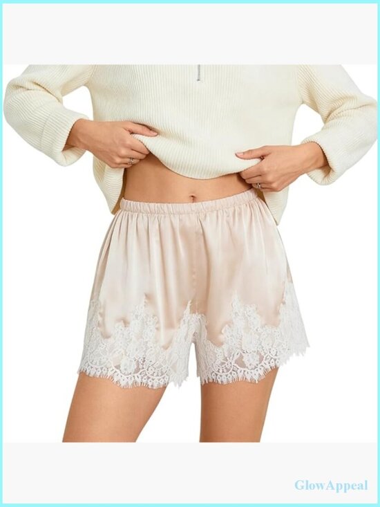 Other - Satiny Lace Trim Low Rise Micro Mini Shorts Lounge Pajama Half Slip Y2K